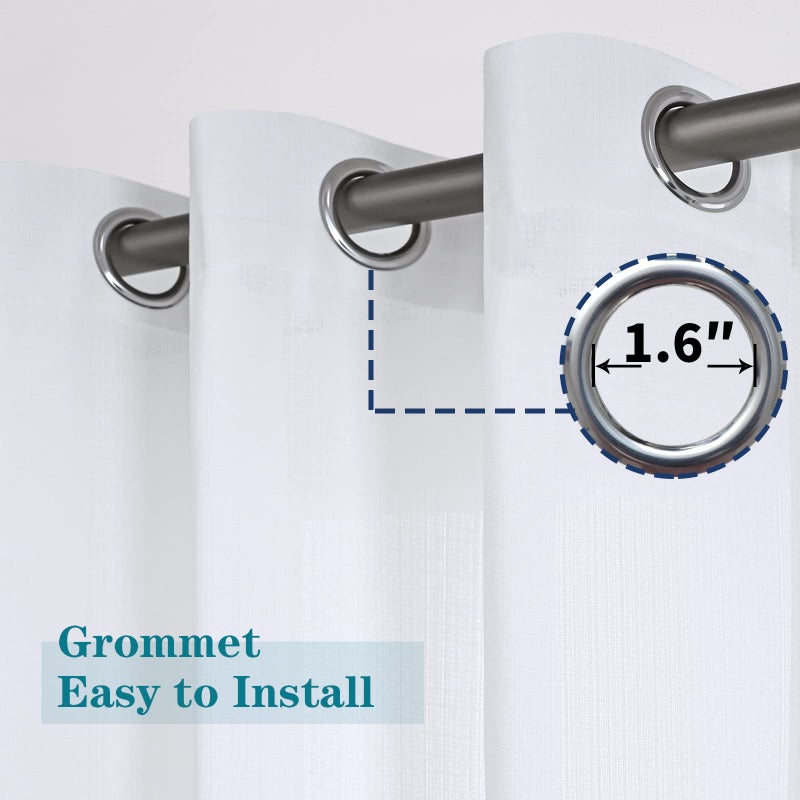 BGment Short Linen Sheer Curtains for Bedroom, 52 x 54 Inch White Window sheers Drapes Grommet Light Filtering Semi Sheer Casual Window Treatments Textured Privacy Curtains for Bay Window, 2 Panels - Image 3